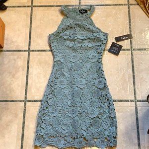 Lulu's Love Poem Sage Green Lace Mini Dress
